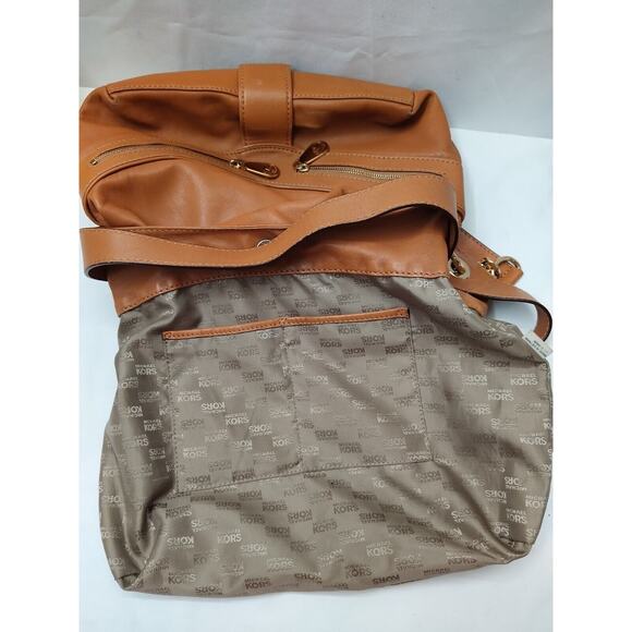 Michael Kors Jamesport Tan Brown Leather Zipper Pockets Chain Strap Shoulder Bag - Picture 14 of 16